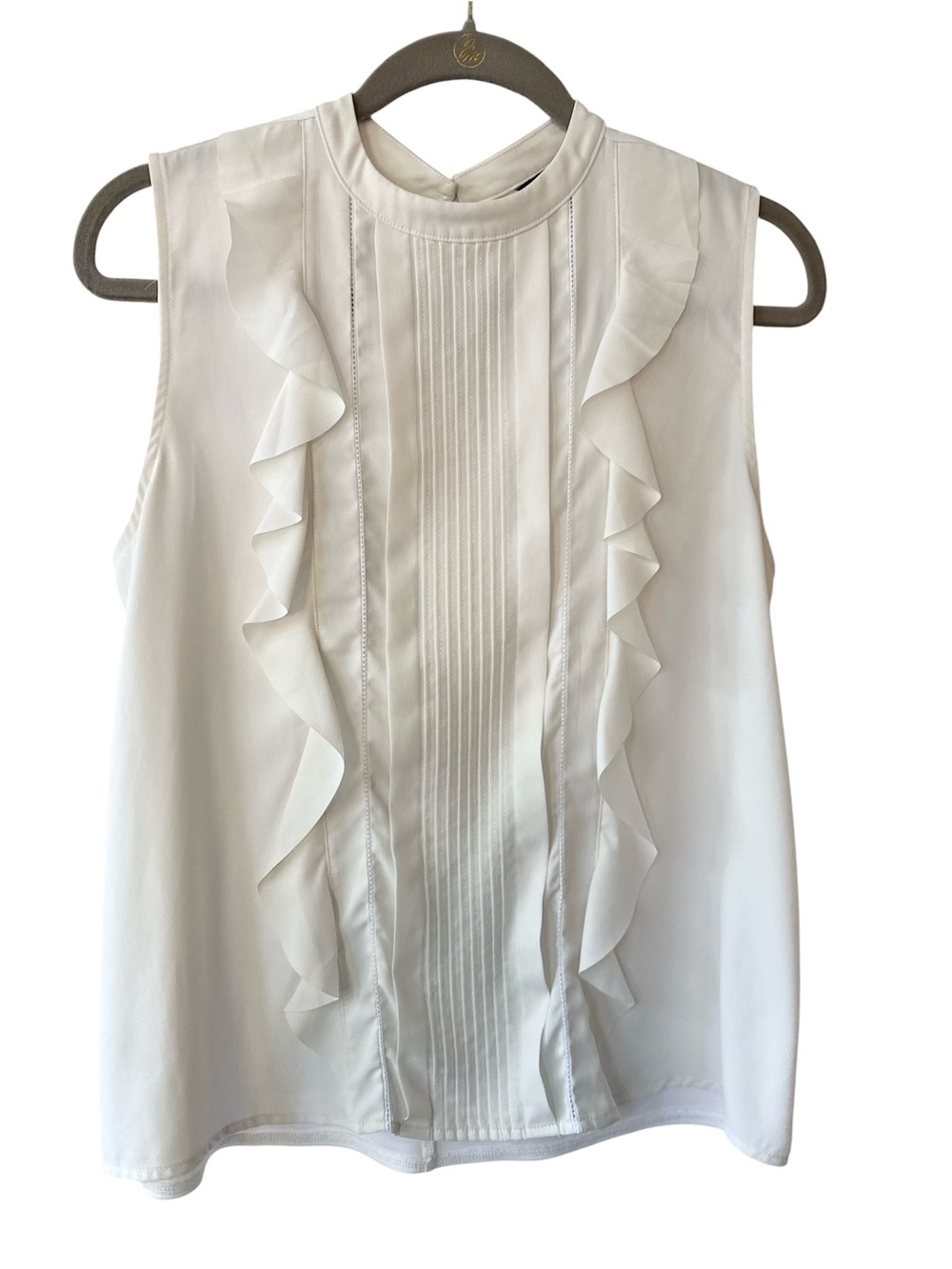 🤍 Ann Taylor Ivory Ruffle Pintuck Sleeveless Blouse | Size Medium